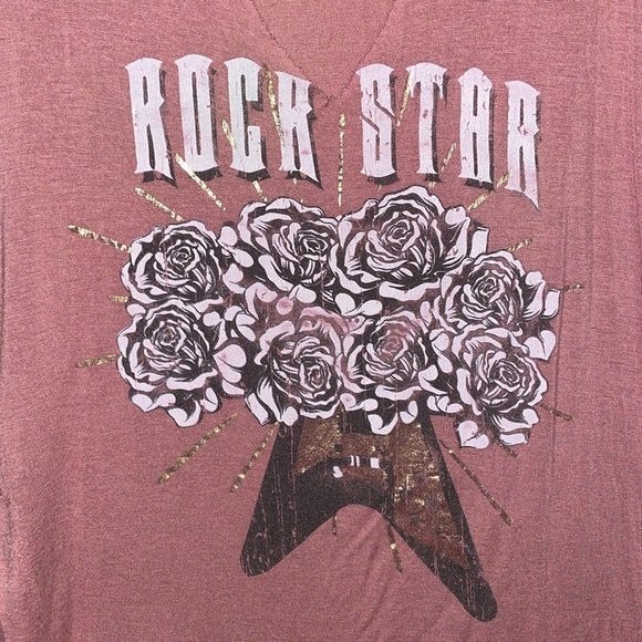 •MISS POPULAR•MAUVE CUT-OUT CHEST "ROCKSTAR" FORAL GUITAR TANK TOP SIZE SMALL. - Picture 6 of 9